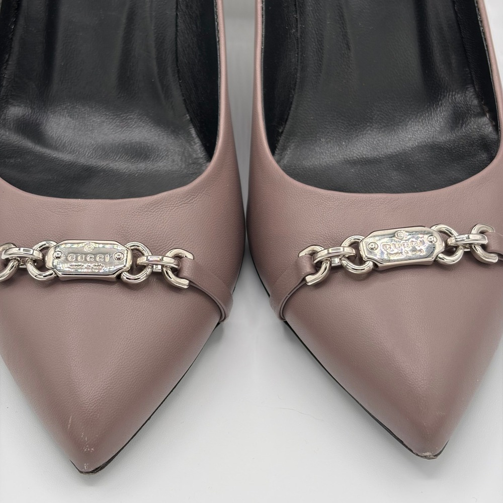Gucci Leather Pointed Toe‎ Heels Horsebit AUTH COA Mauve Pink Women 40 9.5 - Picture 4 of 12
